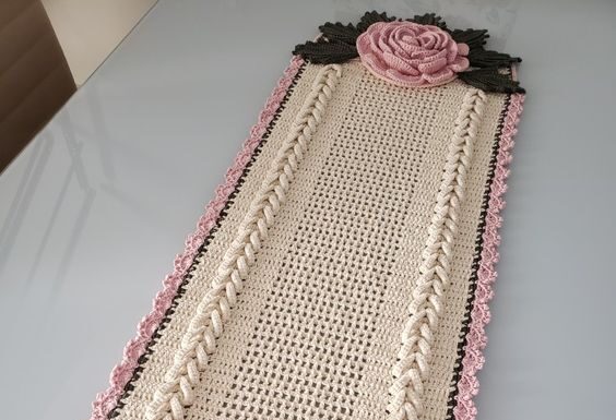 Crocheted Table Runner with Mega Rose