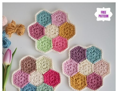 Free Crochet Pattern of Hexagonal Flowers
