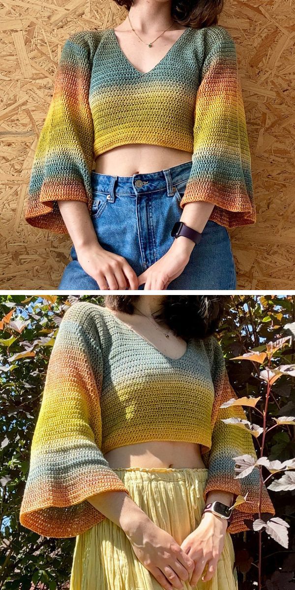Bell Sleeve Crochet Crop Top