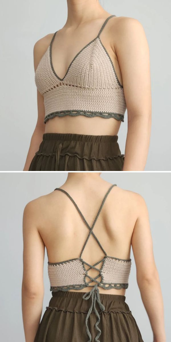 boho look with a lace-up back crochet crop top