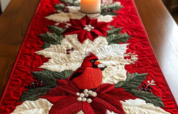Quilted Table Runner with Poinsettia and Cardinal – Step-by-Step