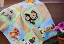 Crochet Baby Blanket Pattern with Jungle Animal Appliqués