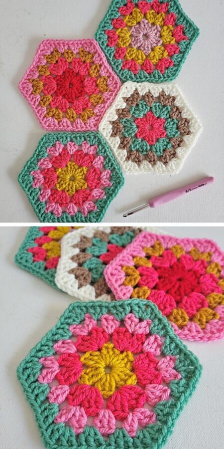 Colorful crochet hexagon motif
