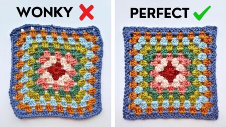 Flat granny square crochet technique