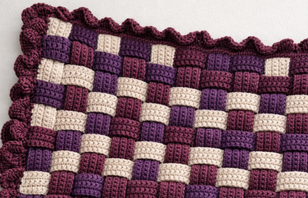Crochet Entrelac Blanket with Ruffled Border