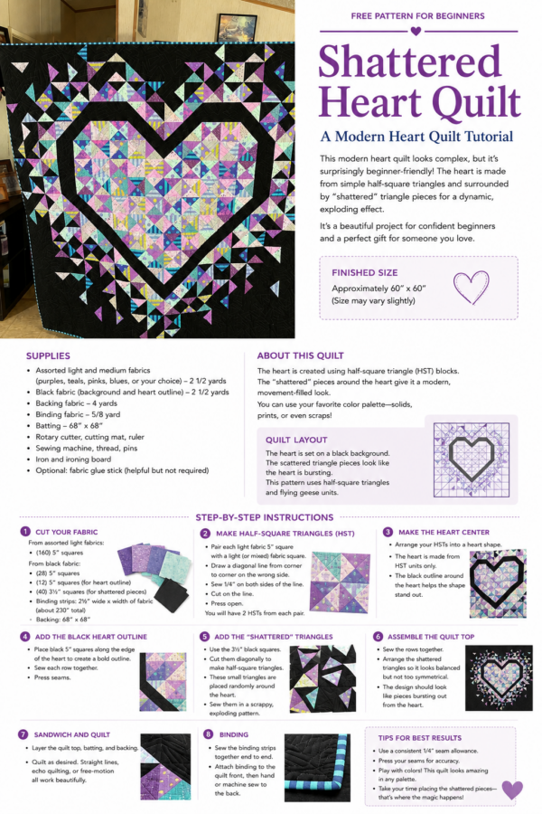 Scrappy Heart Quilt Pattern for Beginners