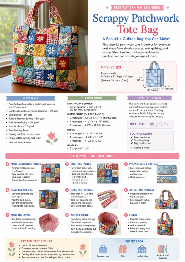 Scrappy Patchwork Tote Bag Pattern