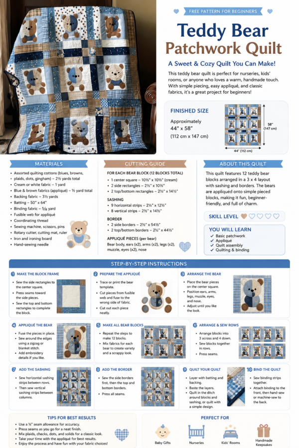 Teddy Bear Patchwork Quilt Pattern